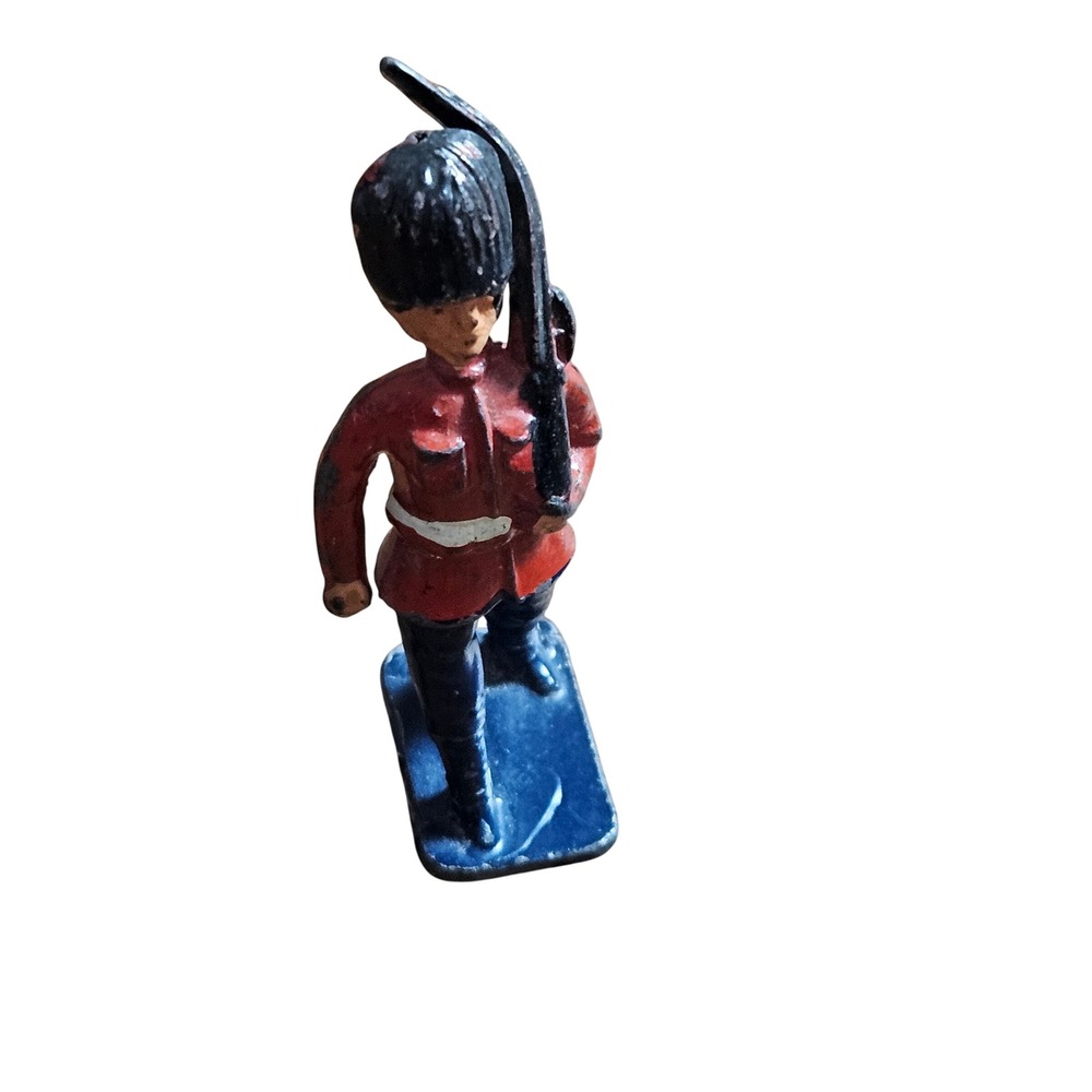 Vintage British Royal Guard Metal Toy Soldier 2.25" Red Tunic Bearskin Hat
